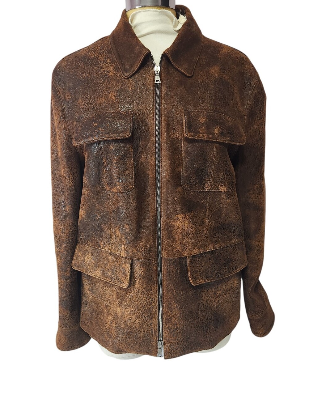 John Varvatos Sheepskin Brown Leather Bomber Jacket